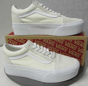Vans Stackform Old Skool Marshmallow White/Beige Canvas Suede Shoes Womens Sz 10